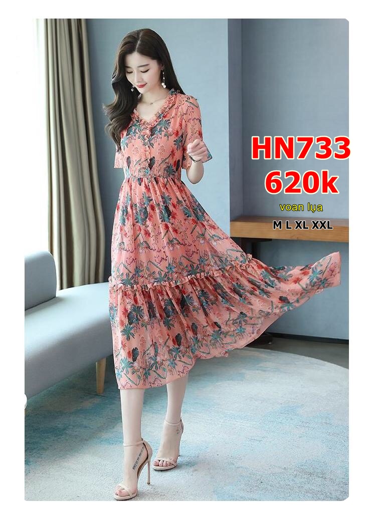 ĐẦM XÒE VOAN HOA CỔ BÈO - HN733
